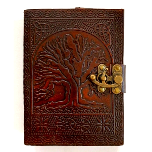 ♥️BUY 2 GET 1 FREE  Leather Journal w/Tree of Life pattern Embossed with Latch - Picture 1 of 12